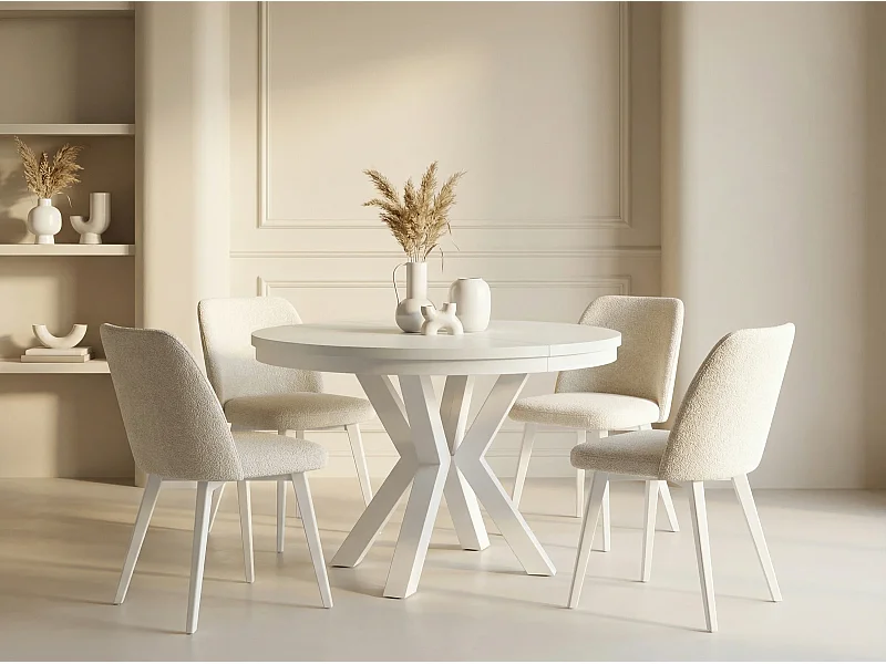 Runder Ausziehbarer Esstisch im Loft-Stil - Industrieller Tisch mit Weißen Metallbeinen - Platzsparender Tisch für Wohnzimmer - Weiß - 100 bis 180 cm