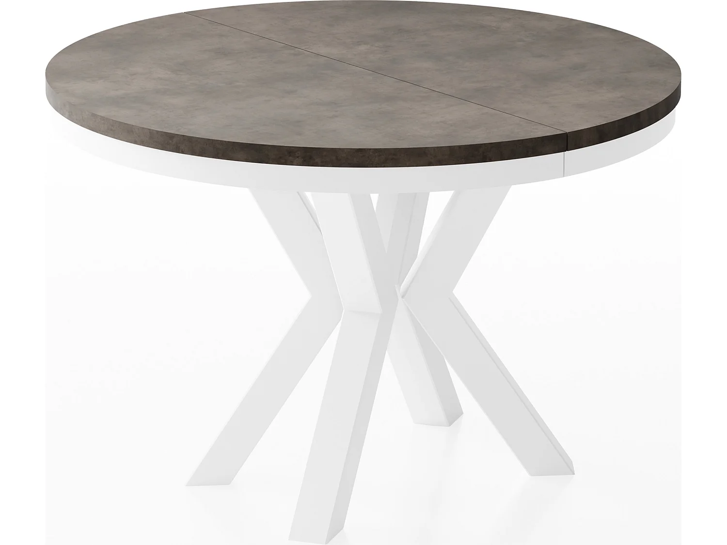 Table à Manger Ronde Extensible Style Loft - Table avec Pieds Métalliques Blancs - Table Gain de Place pour Salon - Béton Chicago Gris Foncé - 100 à 180 cm