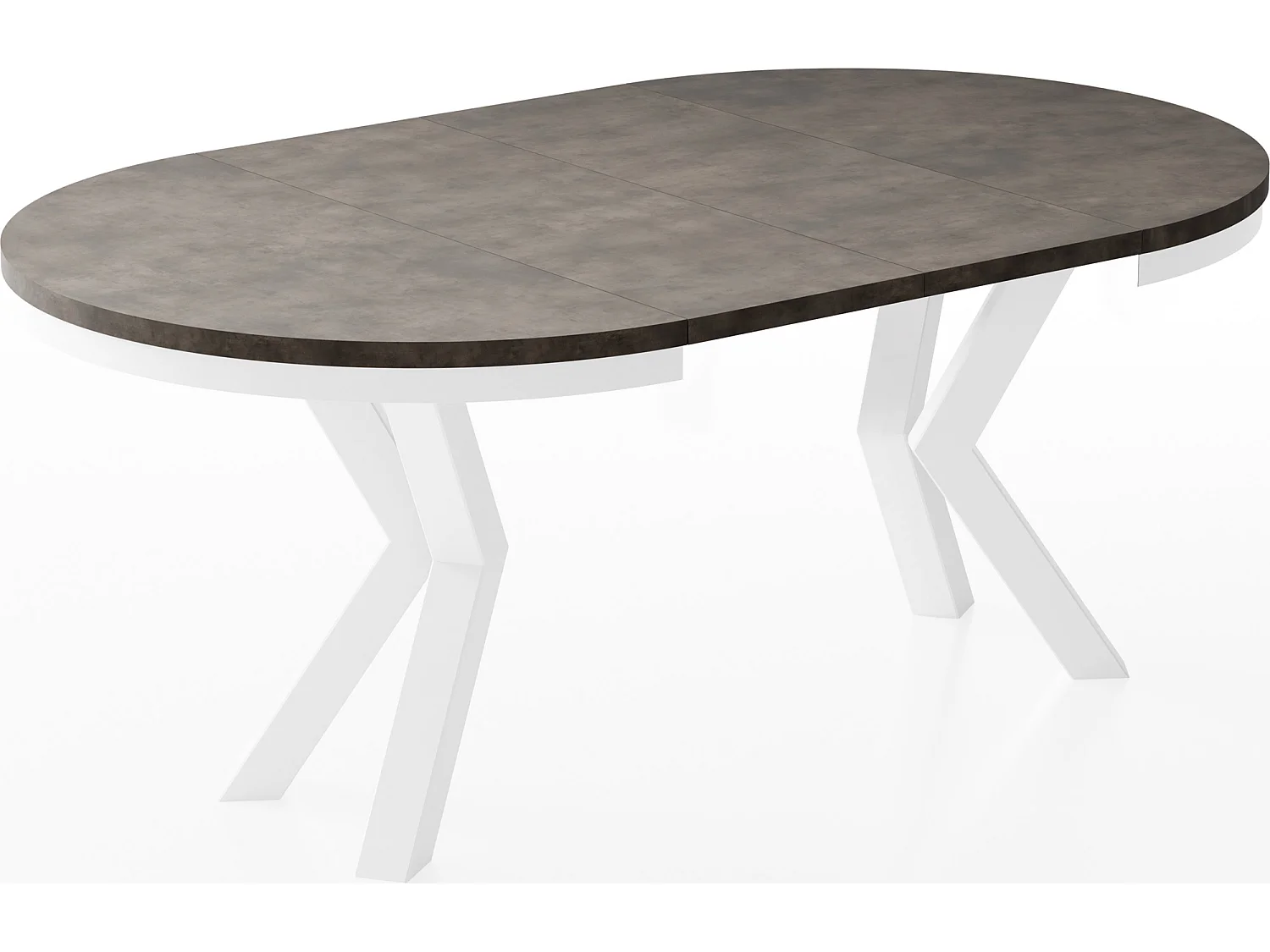 Table à Manger Ronde Extensible Style Loft - Table avec Pieds Métalliques Blancs - Table Gain de Place pour Salon - Béton Chicago Gris Foncé - 100 à 180 cm