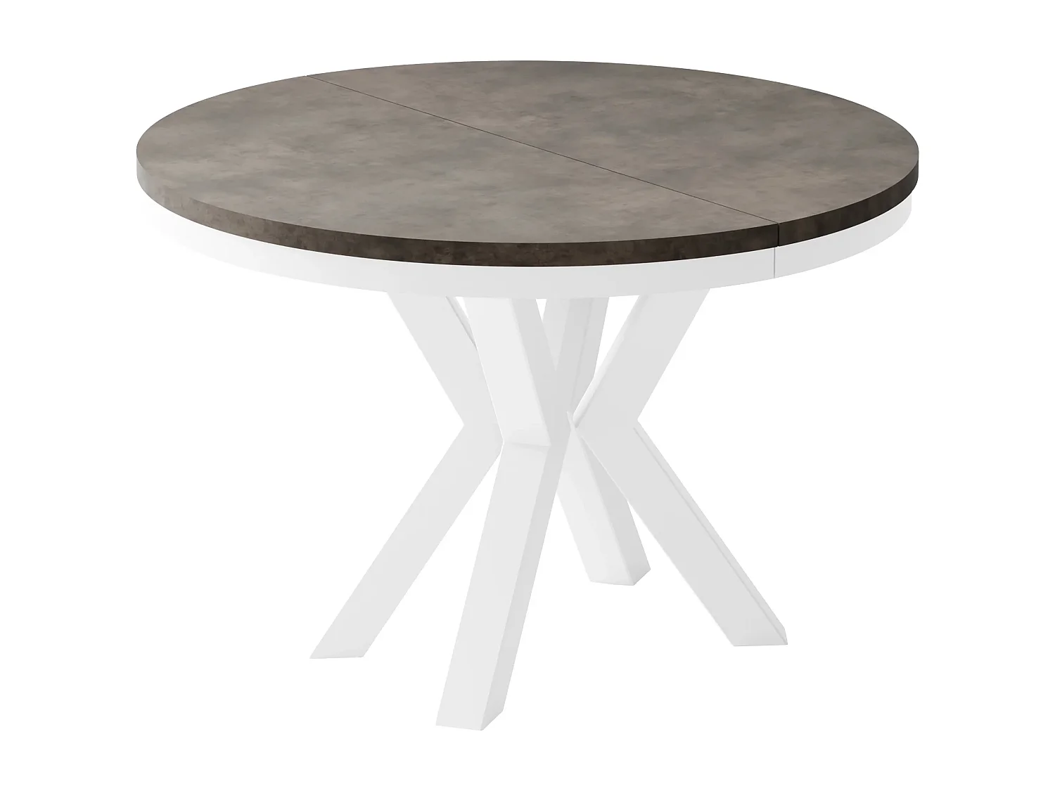 Runder Ausziehbarer Esstisch im Loft-Stil - Tisch mit Weißen Metallbeinen - Platzsparender Tisch für Wohnzimmer - Dark Grey Chicago Concrete 120 bis 180 cm