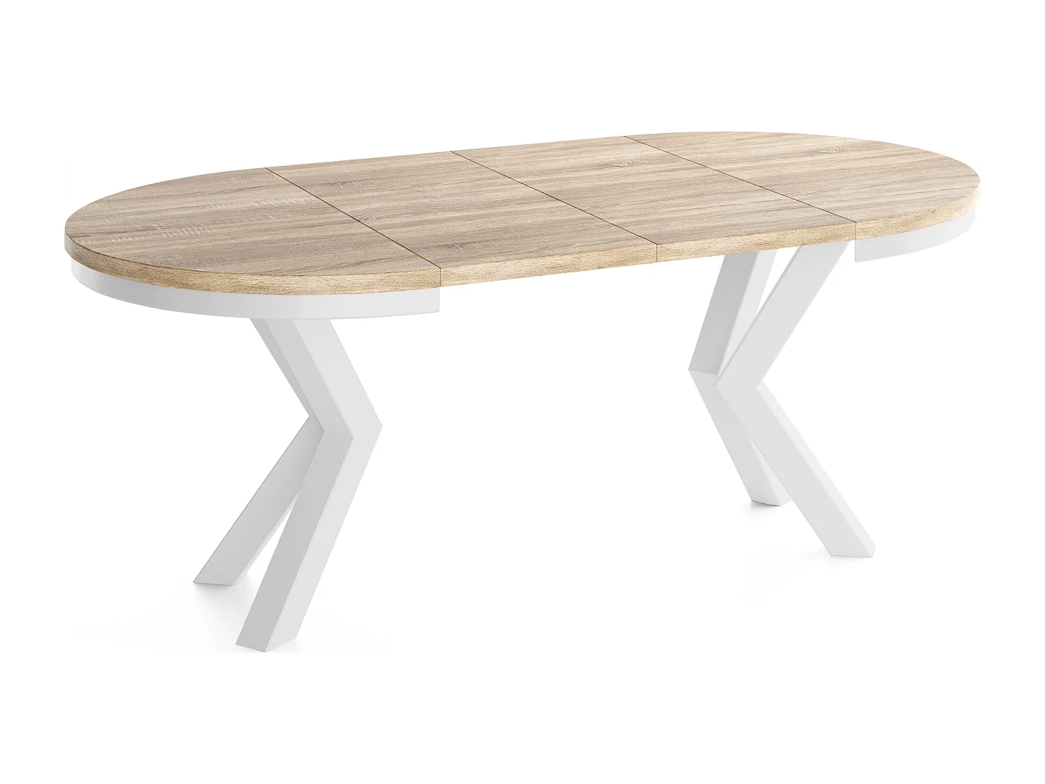 Runder Ausziehbarer Esstisch im Loft-Stil - Tisch mit Weißen Metallbeinen - Platzsparender Tisch für Wohnzimmer - Dark Grey Chicago Concrete 120 bis 180 cm