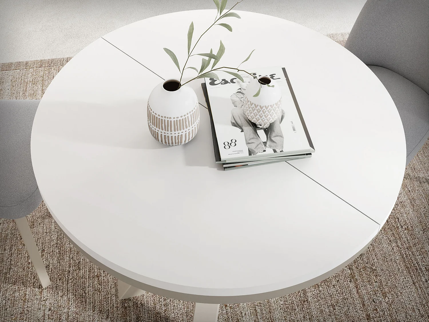 Runder Ausziehbarer Esstisch im Loft-Stil - Industrieller Tisch mit Grau-Beige Metallbeinen - Platzsparender Tisch für Wohnzimmer - Weiß 120 bis 200 cm