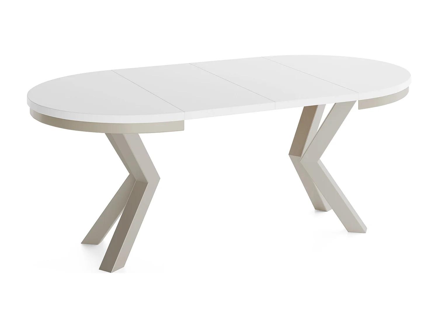 Runder Ausziehbarer Esstisch im Loft-Stil - Industrieller Tisch mit Grau-Beige Metallbeinen - Platzsparender Tisch für Wohnzimmer - Weiß 120 bis 200 cm