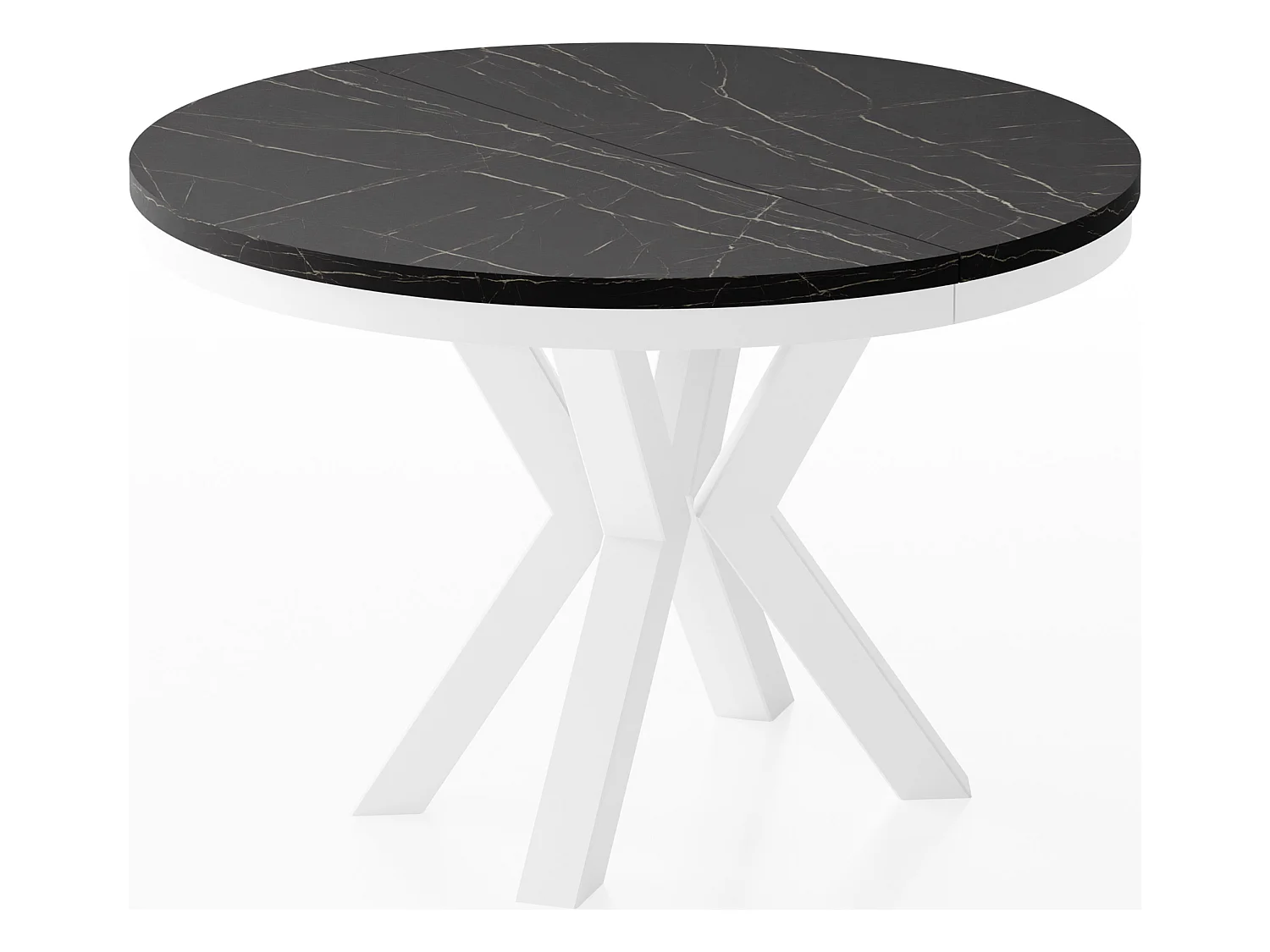 Table à Manger Ronde Extensible Style Loft - Table avec Pieds Métalliques Blancs - Table Gain de Place pour Salon - Marbre Noir - 100 à 180 cm