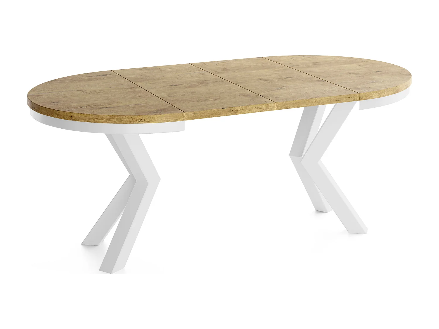 Runder Ausziehbarer Esstisch im Loft-Stil - Industrieller Tisch mit Weißen Metallbeinen - Platzsparender Tisch für Wohnzimmer - Lancelot Eiche - 120 bis 200 cm