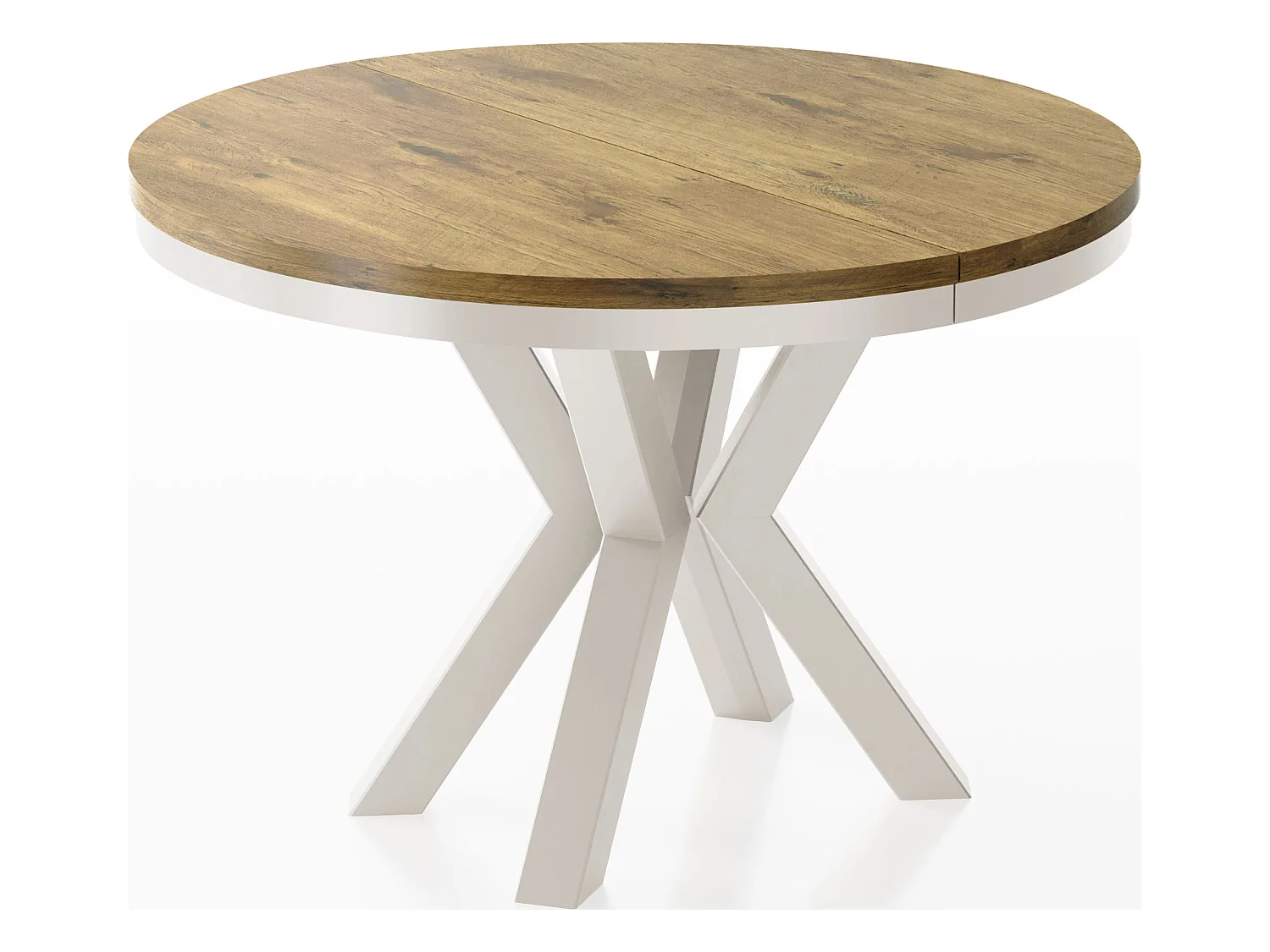 Table à Manger Ronde Extensible Style Loft - Table avec Pieds Métalliques Beige Cashmere - Table Gain de Place pour Salon - Chêne Lancelot - 120 à 200 cm
