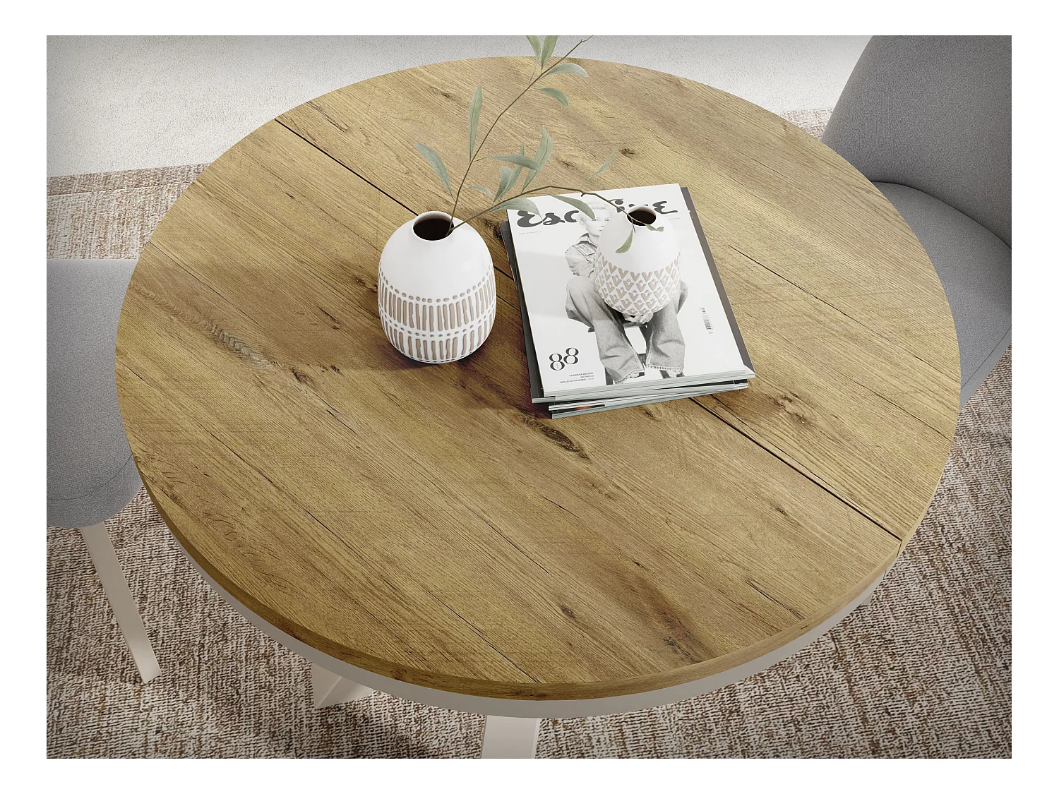 Table à Manger Ronde Extensible Style Loft - Table avec Pieds Métalliques Beige Cashmere - Table Gain de Place pour Salon - Chêne Lancelot - 120 à 200 cm