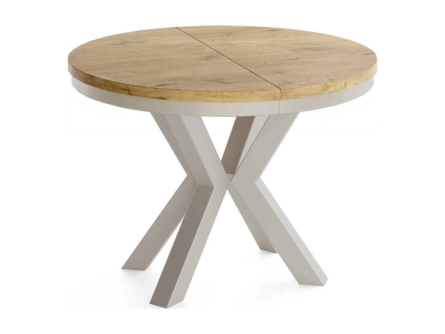 Runder Ausziehbarer Esstisch im Loft-Stil - Tisch mit grau-beige Metallbeinen - Platzsparender Tisch für Wohnzimmer - Lancelot Eiche - 120 bis 200 cm