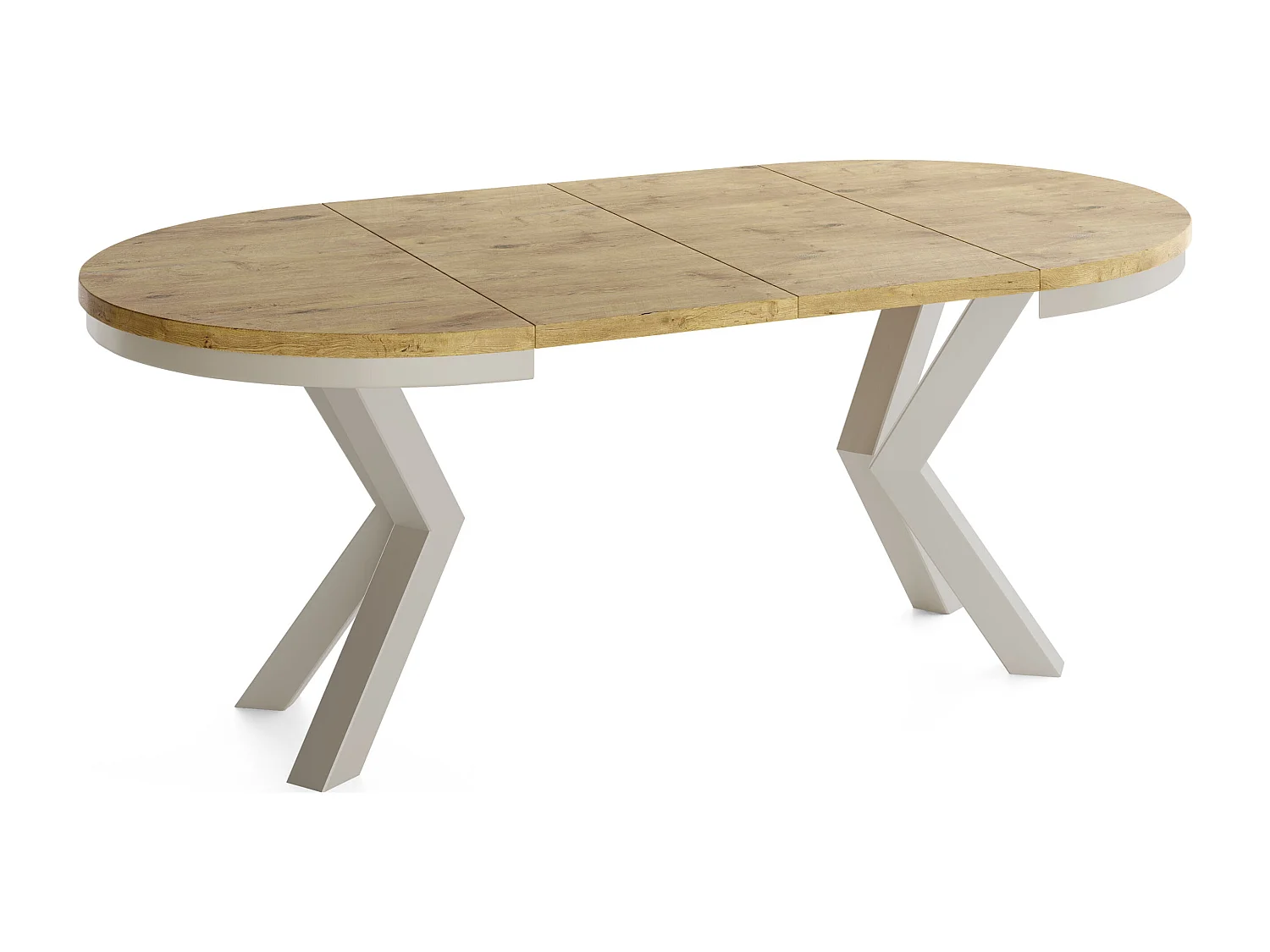 Runder Ausziehbarer Esstisch im Loft-Stil - Tisch mit grau-beige Metallbeinen - Platzsparender Tisch für Wohnzimmer - Lancelot Eiche - 120 bis 200 cm