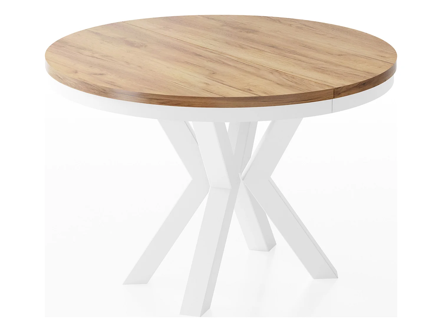 Table à Manger Ronde Extensible Style Loft - Table avec Pieds Métalliques Blancs - Table Gain de Place pour Salon - Chêne Craft Or - 120 à 200 cm