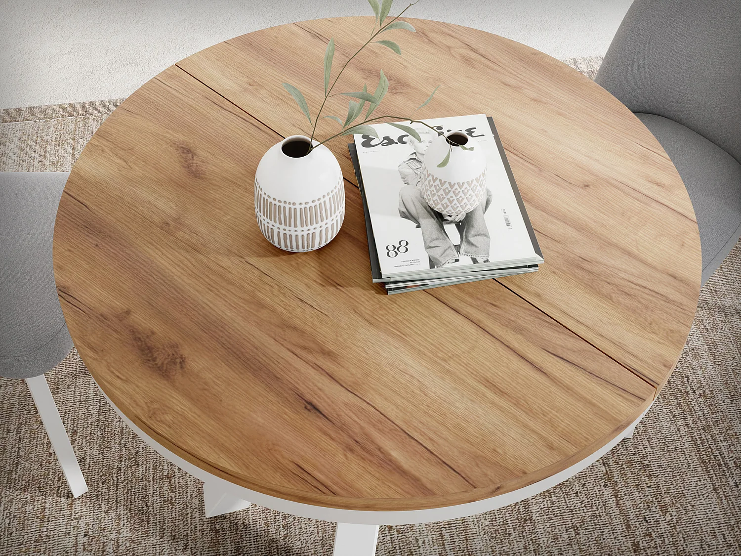 Table à Manger Ronde Extensible Style Loft - Table avec Pieds Métalliques Blancs - Table Gain de Place pour Salon - Chêne Craft Or - 120 à 200 cm