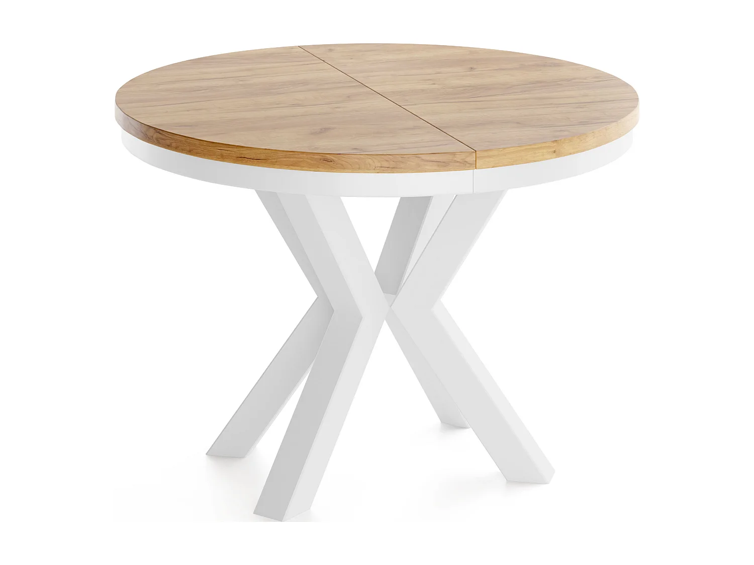 Runder Ausziehbarer Esstisch im Loft-Stil - Industrieller Tisch mit Weißen Metallbeinen - Platzsparender Tisch für Wohnzimmer - Craft Eiche - 120 bis 200 cm