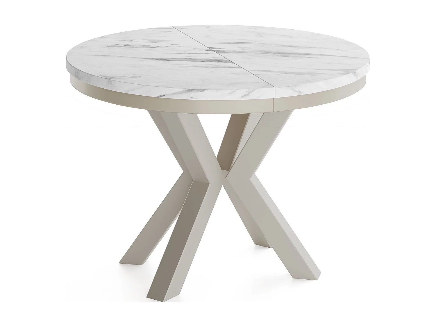 Runder Ausziehbarer Esstisch im Loft-Stil - Industrieller Tisch mit Grau-Beige Metallbeinen - Platzsparender Tisch für Wohnzimmer - Marmor Weiß 100 bis 180 cm