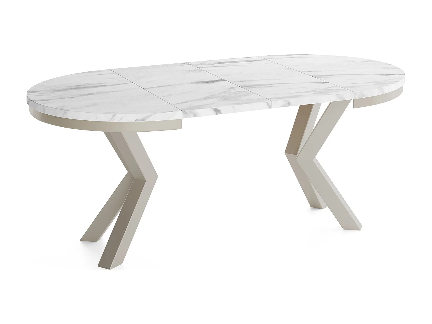 Runder Ausziehbarer Esstisch im Loft-Stil - Industrieller Tisch mit Grau-Beige Metallbeinen - Platzsparender Tisch für Wohnzimmer - Marmor Weiß 100 bis 180 cm