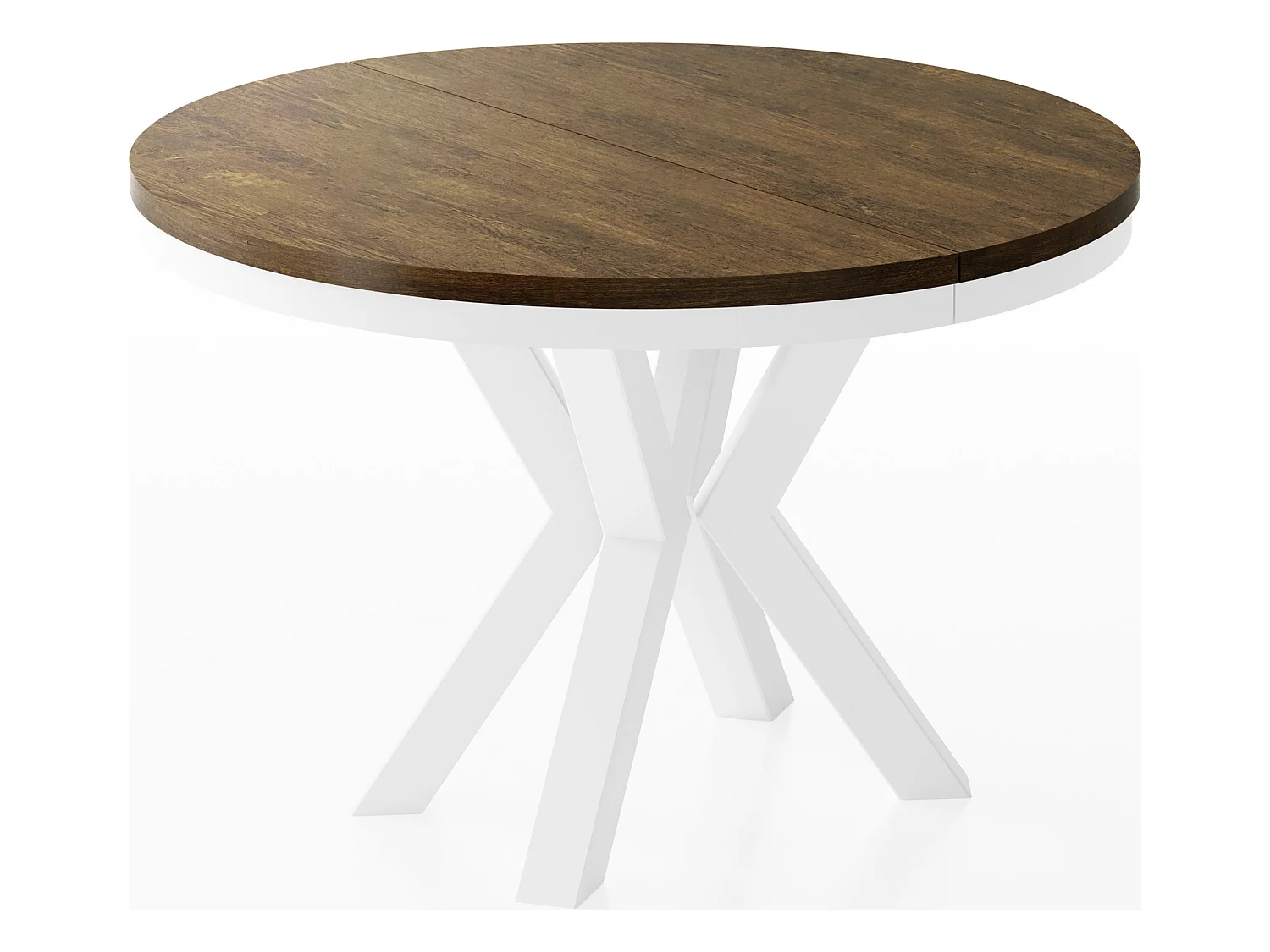 Table à Manger Ronde Extensible Style Loft - Table avec Pieds Métalliques Blancs - Table Gain de Place pour Salon - Chêne Lefkas - 100 à 180 cm