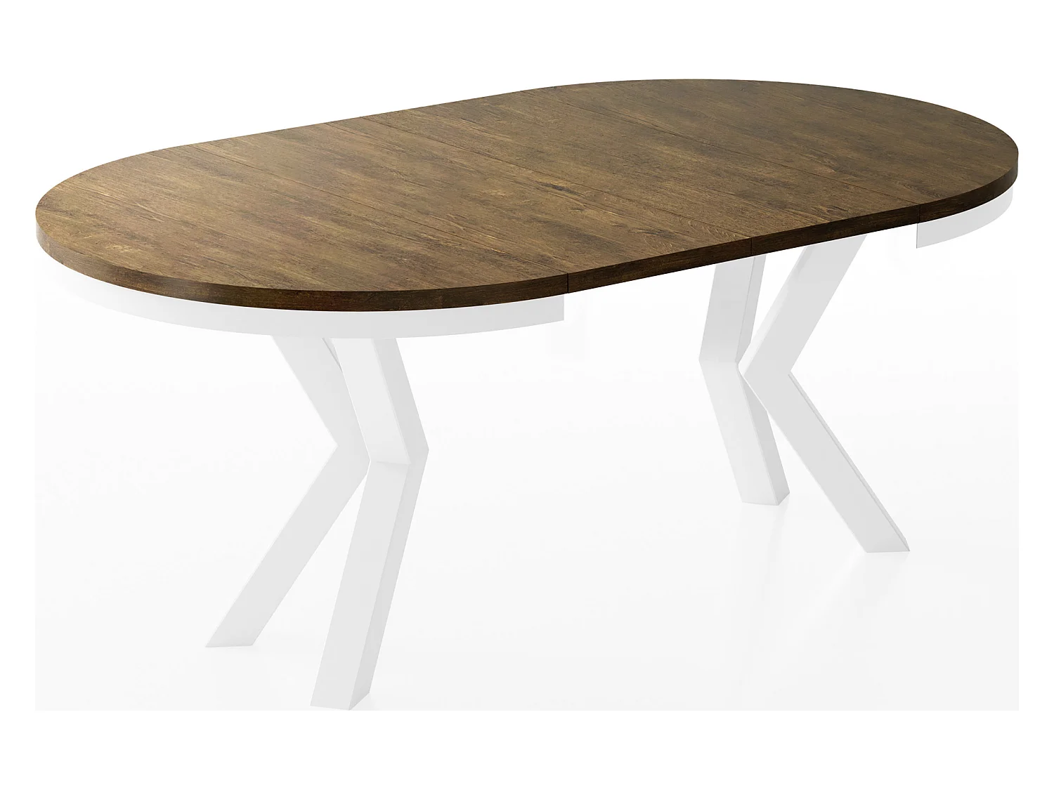 Table à Manger Ronde Extensible Style Loft - Table avec Pieds Métalliques Blancs - Table Gain de Place pour Salon - Chêne Lefkas - 100 à 180 cm