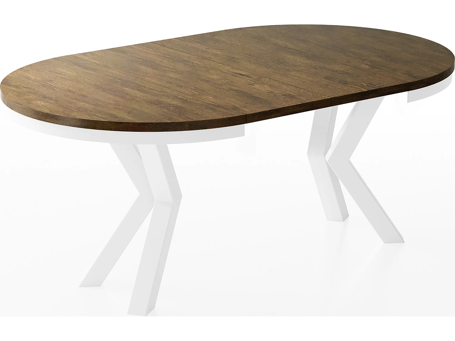 Table à Manger Ronde Extensible Style Loft - Table avec Pieds Métalliques Blancs - Table Gain de Place pour Salon - Chêne Lefkas - 100 à 180 cm