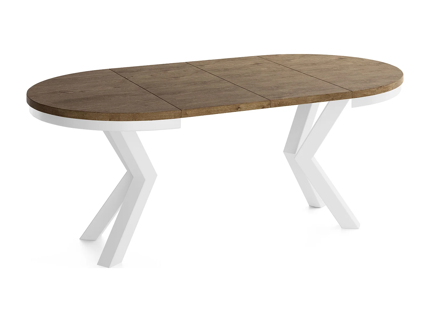 Runder Ausziehbarer Esstisch im Loft-Stil - Industrieller Tisch mit Weißen Metallbeinen - Platzsparender Tisch für Wohnzimmer - Lefkas Eiche - 100 bis 180 cm