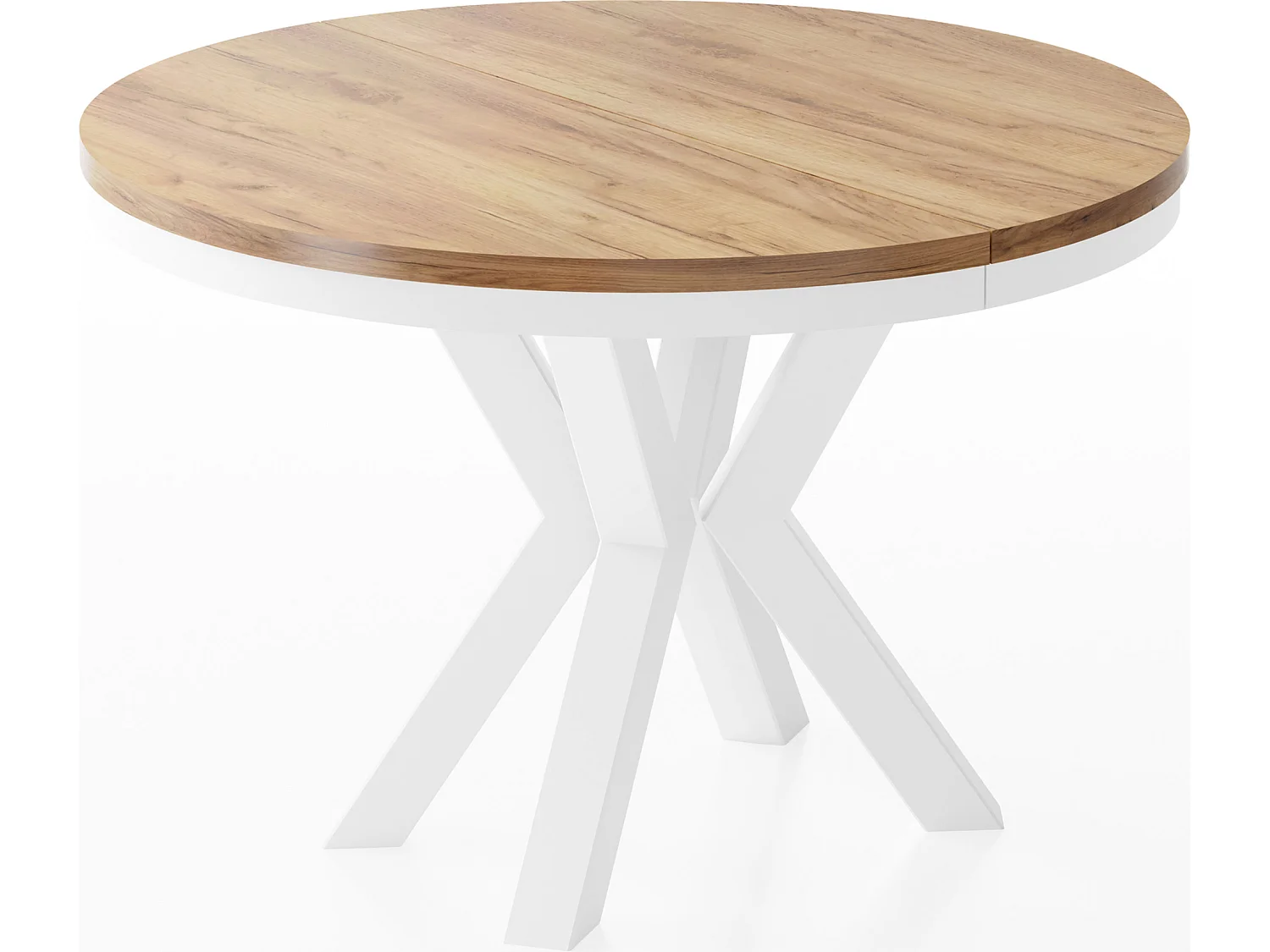 Table à Manger Ronde Extensible Style Loft - Table avec Pieds Métalliques Blancs - Table Gain de Place pour Salon - Chêne Craft Or - 100 à 180 cm