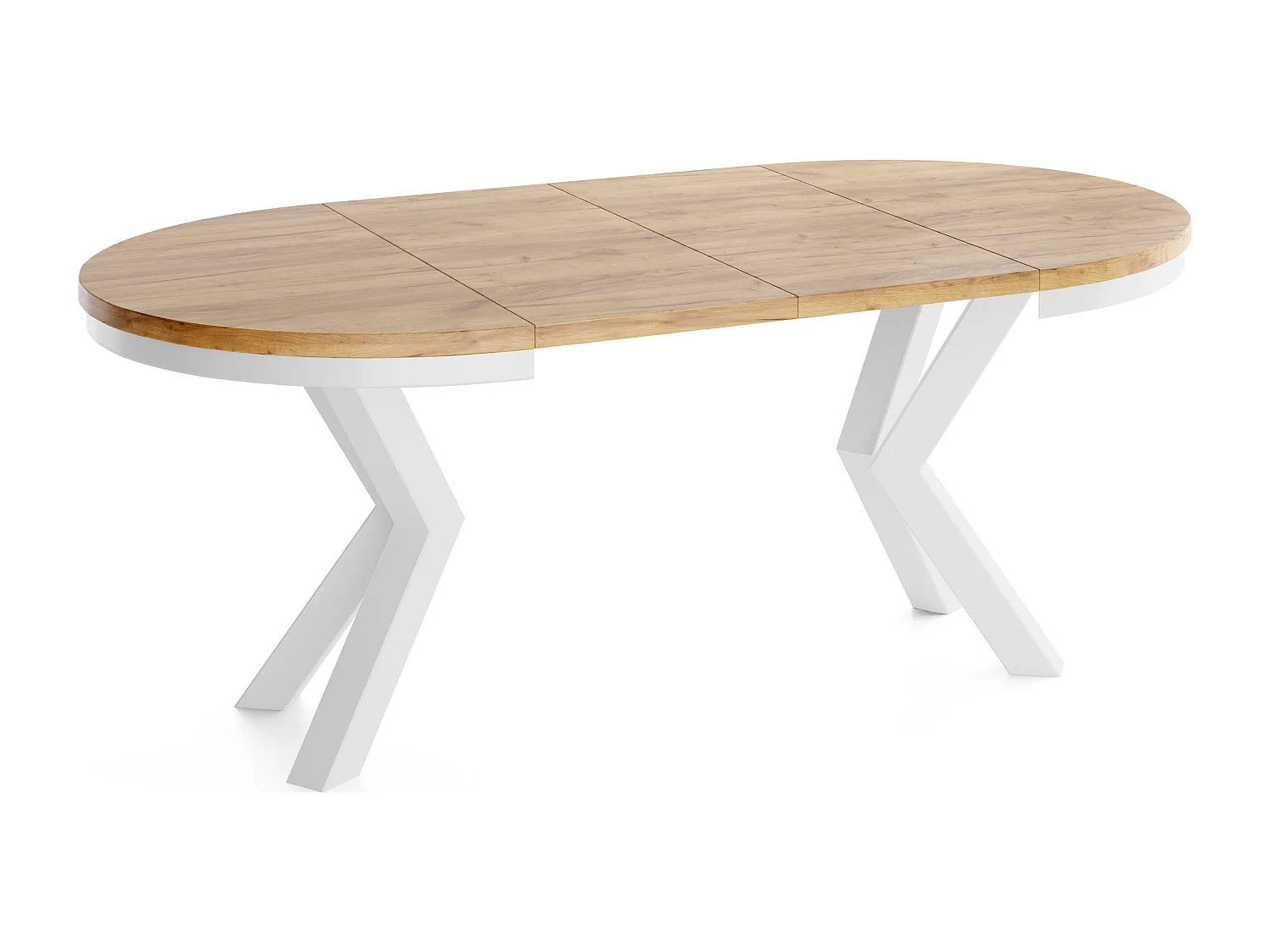 Runder Ausziehbarer Esstisch im Loft-Stil - Industrieller Tisch mit Weißen Metallbeinen - Platzsparender Tisch für Wohnzimmer - Craft Eiche - 120 bis 200 cm