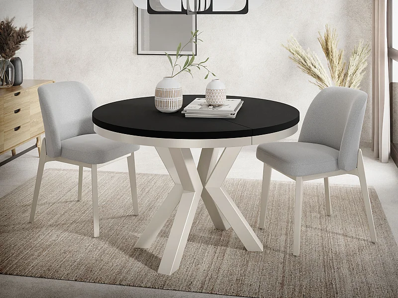 Runder Ausziehbarer Esstisch im Loft-Stil - Industrieller Tisch mit Beige Cashmere Metallbeinen - Platzsparender Tisch für Wohnzimmer - Schwarz - 100 bis 180 cm