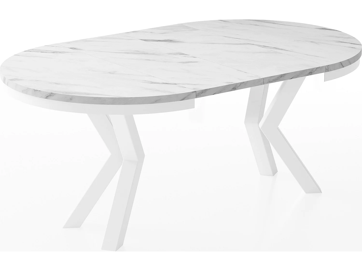 Table à Manger Ronde Extensible Style Loft - Table avec Pieds Métalliques Blancs - Table Gain de Place pour Salon - Marbre Blanc - 120 à 200 cm