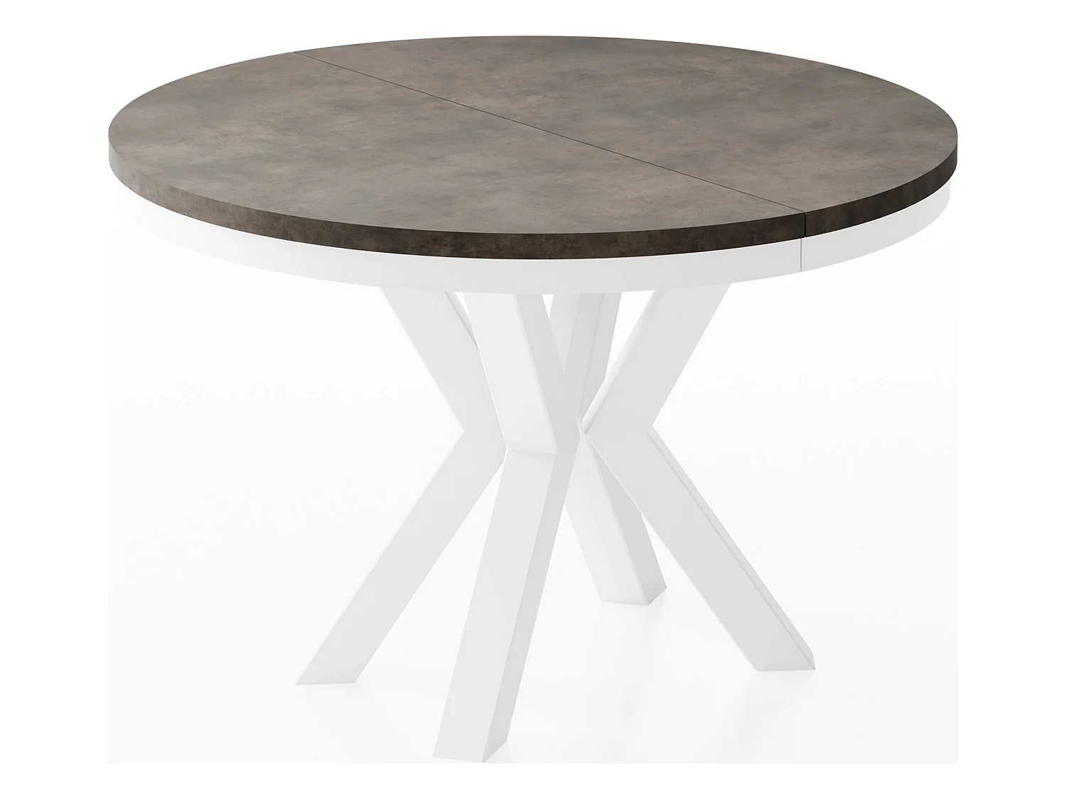 Table à Manger Ronde Extensible Style Loft - Table avec Pieds Métalliques Blancs - Table Gain de Place pour Salon - Béton Chicago Gris Foncé - 120 à 200 cm