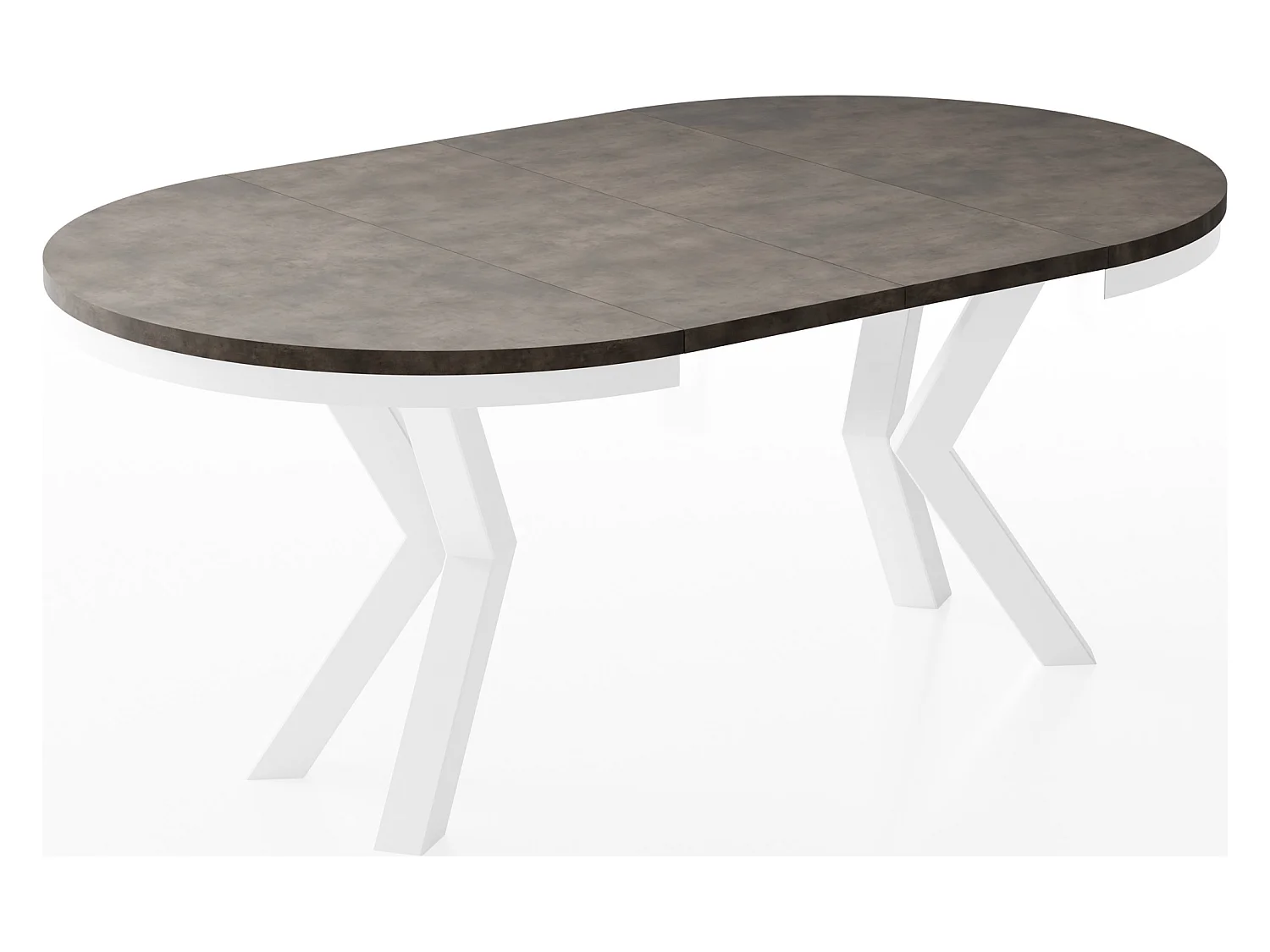 Table à Manger Ronde Extensible Style Loft - Table avec Pieds Métalliques Blancs - Table Gain de Place pour Salon - Béton Chicago Gris Foncé - 120 à 200 cm
