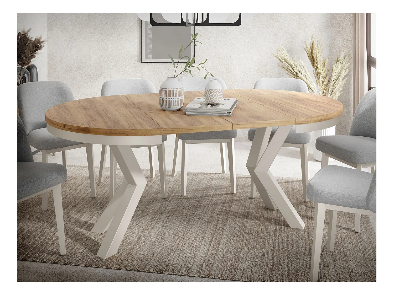 Table à Manger Ronde Extensible Style Loft - Table avec Pieds Métalliques Beige Cashmere - Table Gain de Place pour Salon - Chêne Craft Or - 120 à 200 cm