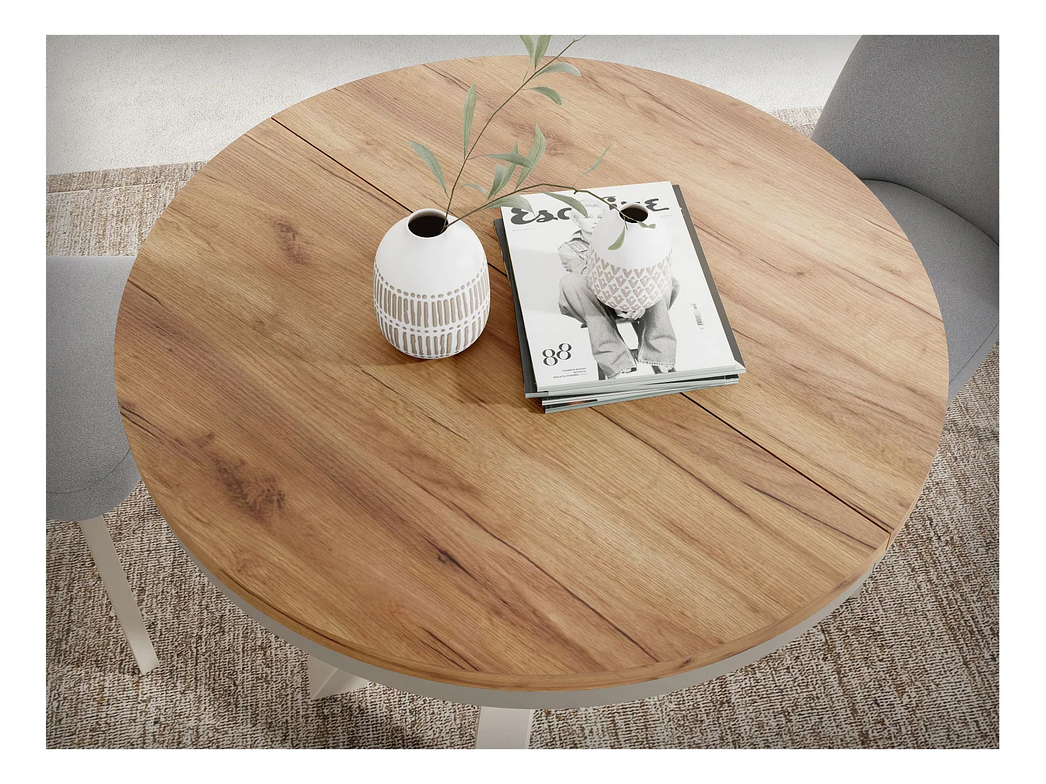 Table à Manger Ronde Extensible Style Loft - Table avec Pieds Métalliques Beige Cashmere - Table Gain de Place pour Salon - Chêne Craft Or - 120 à 200 cm