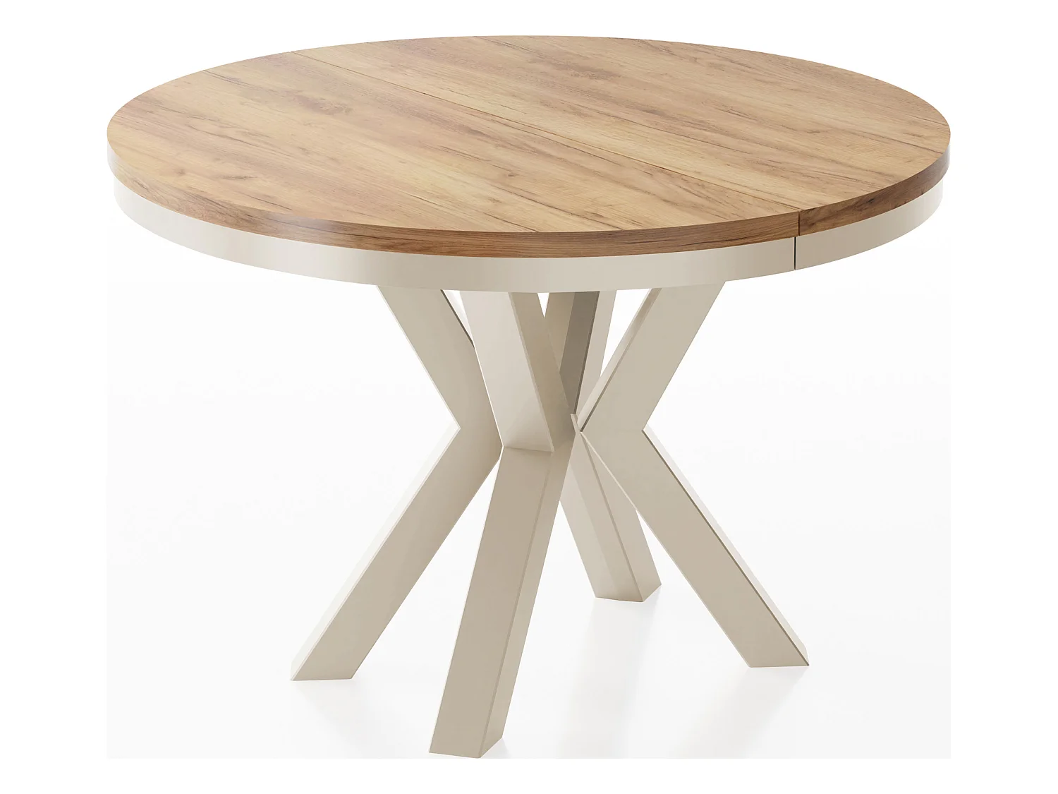 Runder Ausziehbarer Esstisch im Loft-Stil - Industrieller Tisch mit Beige Cashmere Metallbeinen - Platzsparender Tisch für Wohnzimmer - Craft Eiche - 120 bis 200 cm