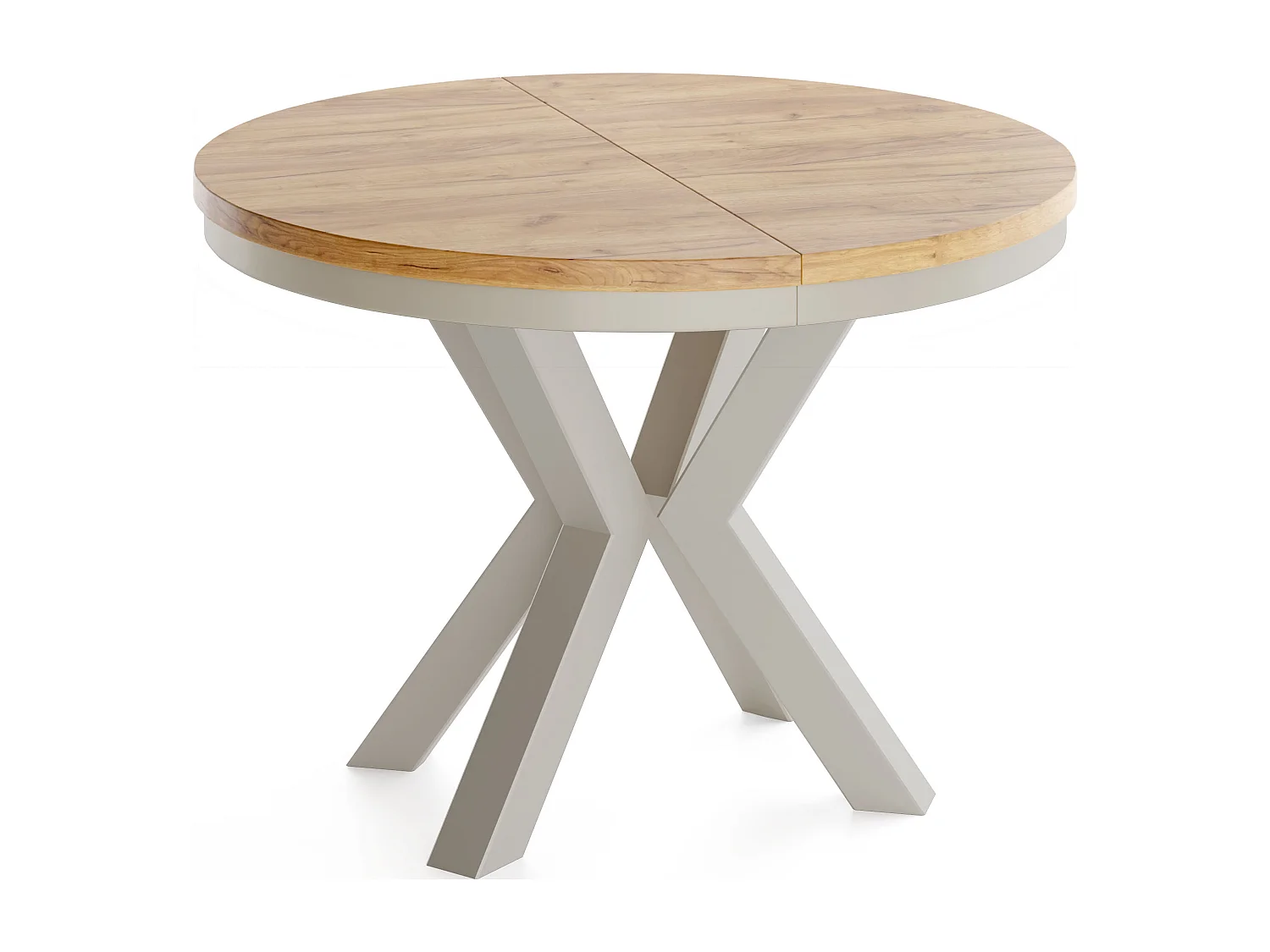 Runder Ausziehbarer Esstisch im Loft-Stil - Industrieller Tisch mit Grau-Beige Metallbeinen - Platzsparender Tisch für Wohnzimmer - Craft Eiche - 120 bis 200 cm