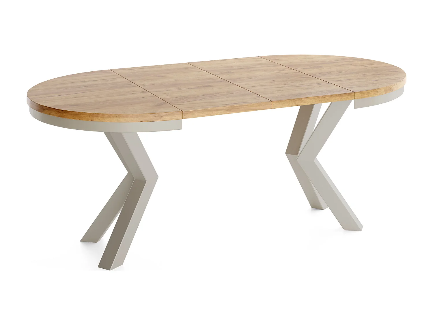 Runder Ausziehbarer Esstisch im Loft-Stil - Industrieller Tisch mit Grau-Beige Metallbeinen - Platzsparender Tisch für Wohnzimmer - Craft Eiche - 120 bis 200 cm