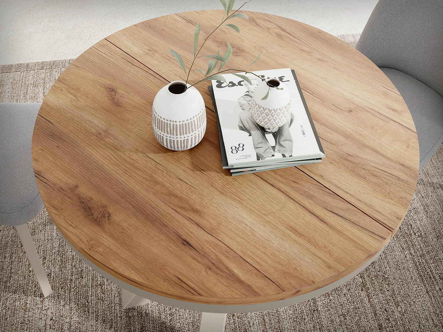 Runder Ausziehbarer Esstisch im Loft-Stil - Industrieller Tisch mit Grau-Beige Metallbeinen - Platzsparender Tisch für Wohnzimmer - Craft Eiche - 120 bis 200 cm