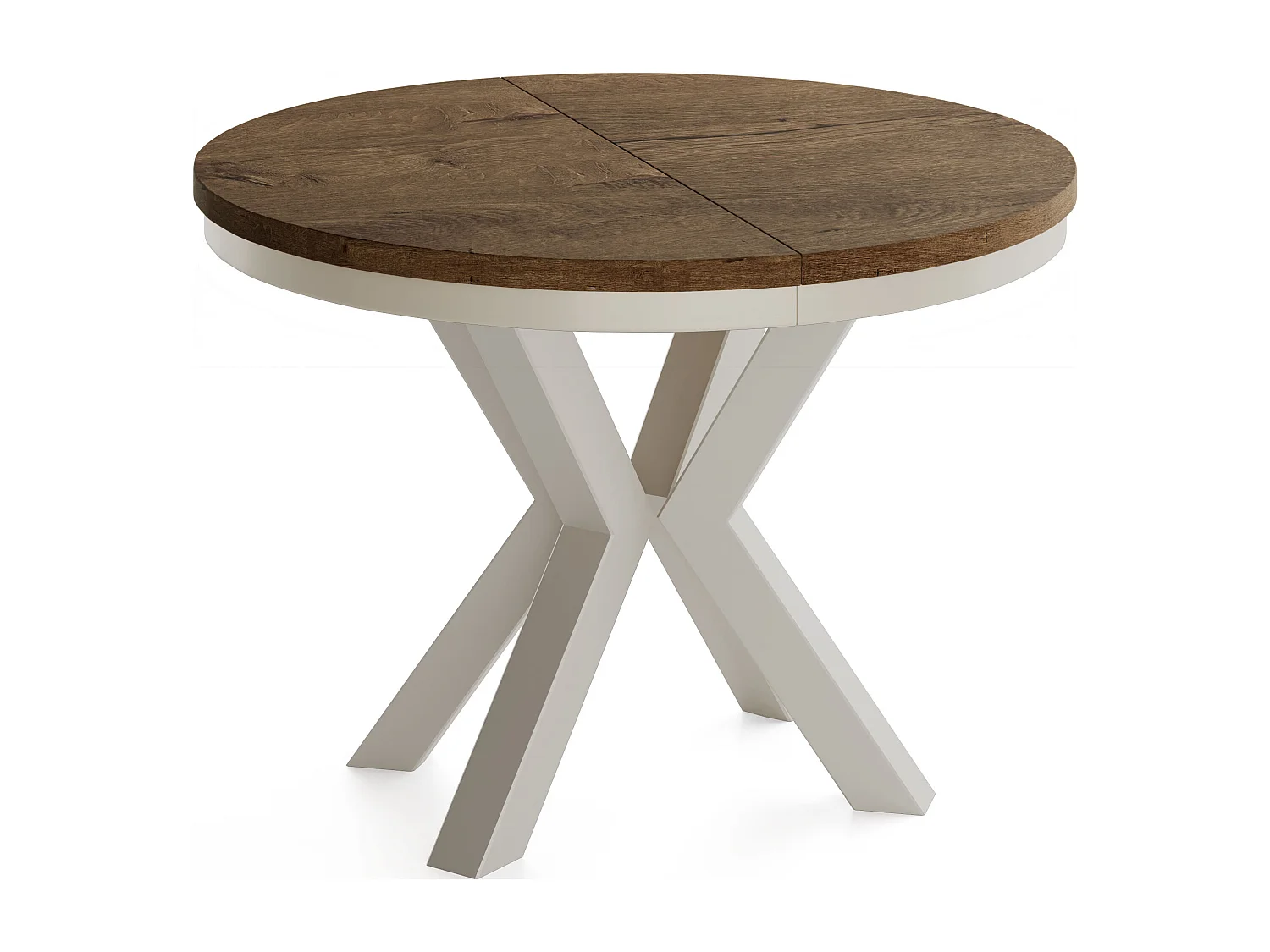 Runder Ausziehbarer Esstisch im Loft-Stil - Industrieller Tisch mit Grau-Beige Metallbeinen - Platzsparender Tisch für Wohnzimmer - Lefkas Eiche 100 bis 180 cm