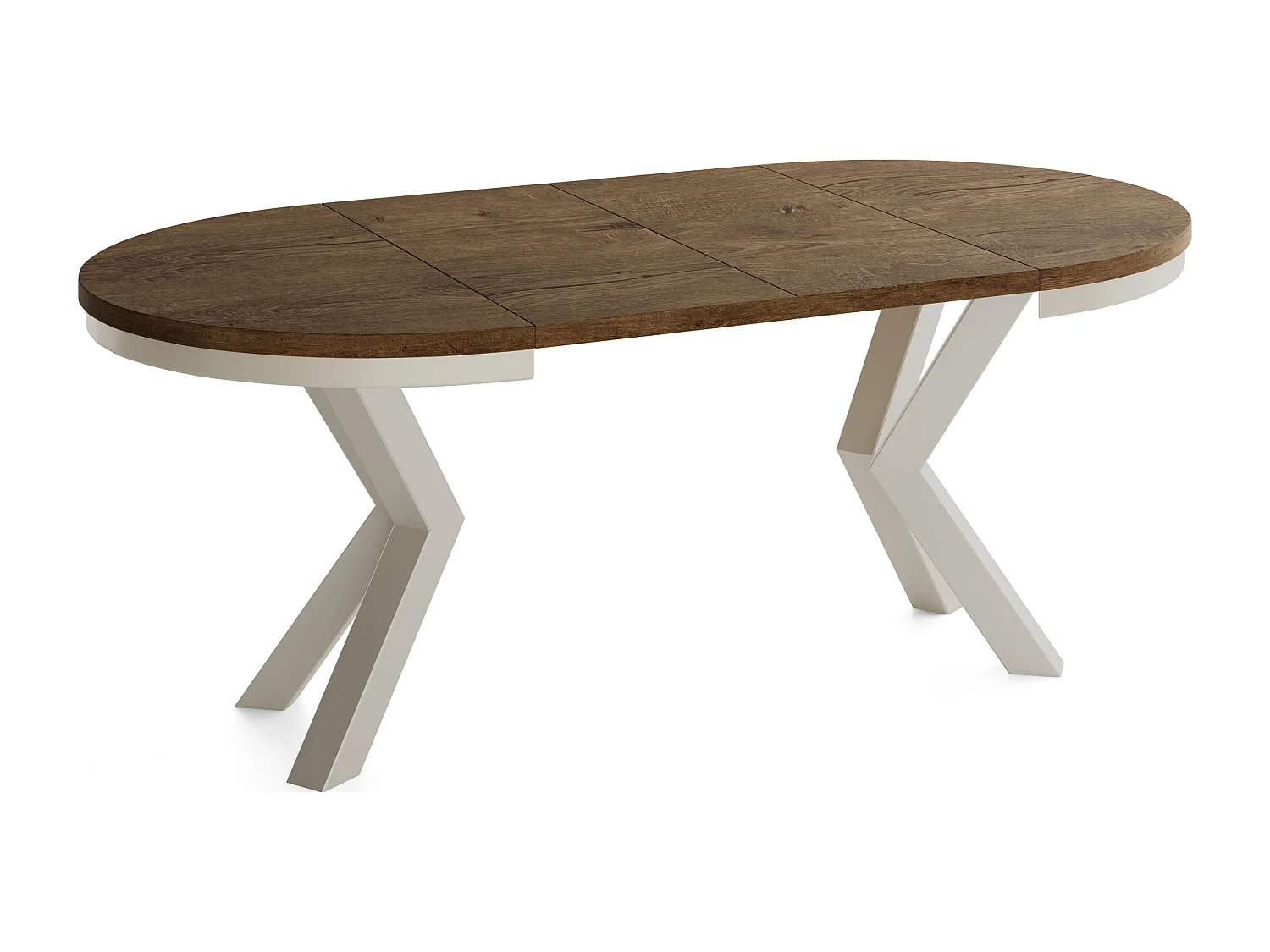 Runder Ausziehbarer Esstisch im Loft-Stil - Industrieller Tisch mit Grau-Beige Metallbeinen - Platzsparender Tisch für Wohnzimmer - Lefkas Eiche 100 bis 180 cm