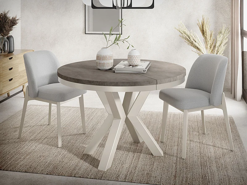 Table à Manger Ronde Extensible Style Loft - Table avec Pieds Métalliques Beige Cashmere - Table Gain de Place pour Salon - Béton Chicago Gris Foncé - 100 à 180 cm