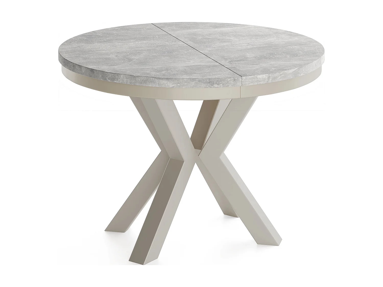 Runder Ausziehbarer Esstisch im Loft-Stil - Industrieller Tisch mit Grau-Beige Metallbeinen - Platzsparender Tisch für Wohnzimmer - Grauer Beton 100 bis 180 cm