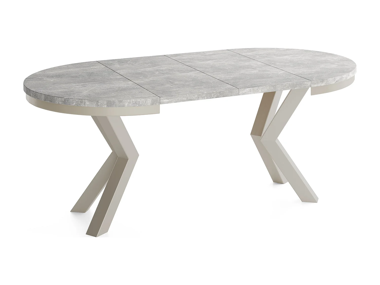 Runder Ausziehbarer Esstisch im Loft-Stil - Industrieller Tisch mit Grau-Beige Metallbeinen - Platzsparender Tisch für Wohnzimmer - Grauer Beton 100 bis 180 cm