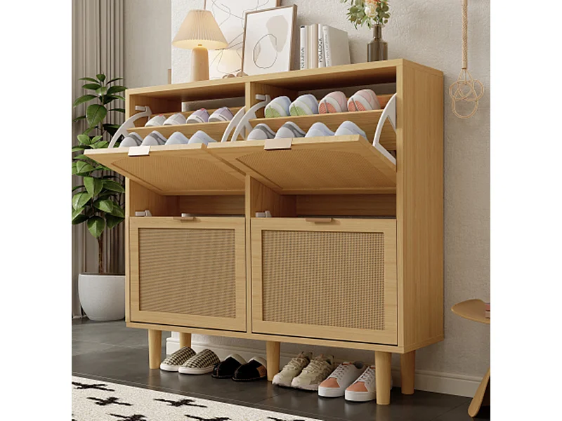 Schuhschrank mit 4 Klappschubladen, Schuhkommode, Schuhregal, Schuhregal für Flur, Schlafzimmer,100 x 25 x 90 cm