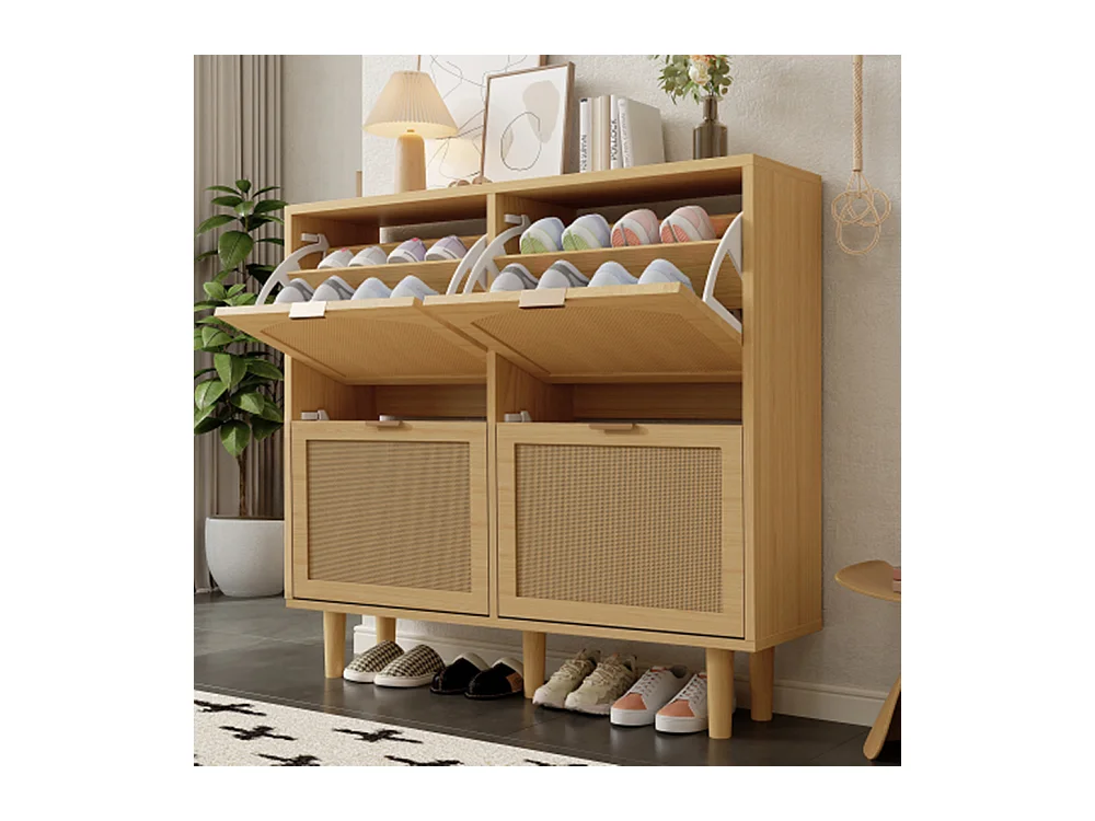 Schuhschrank mit 4 Klappschubladen, Schuhkommode, Schuhregal, Schuhregal für Flur, Schlafzimmer,100 x 25 x 90 cm