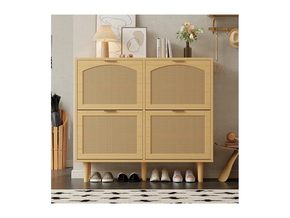 Schuhschrank mit 4 Klappschubladen, Schuhkommode, Schuhregal, Schuhregal für Flur, Schlafzimmer,100 x 25 x 90 cm