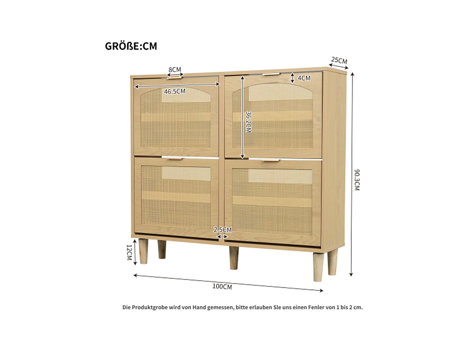 Schuhschrank mit 4 Klappschubladen, Schuhkommode, Schuhregal, Schuhregal für Flur, Schlafzimmer,100 x 25 x 90 cm