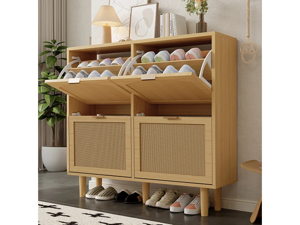 Schuhschrank mit 4 Klappschubladen, Schuhkommode, Schuhregal, Schuhregal für Flur, Schlafzimmer,100 x 25 x 90 cm