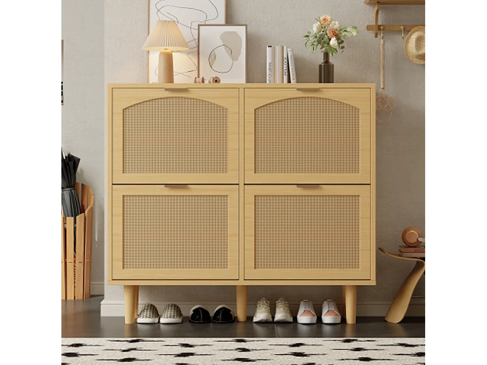 Schuhschrank mit 4 Klappschubladen, Schuhkommode, Schuhregal, Schuhregal für Flur, Schlafzimmer,100 x 25 x 90 cm