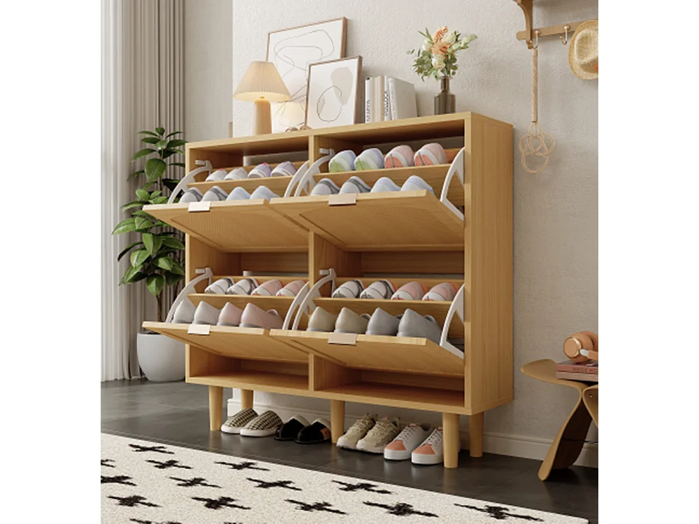 Schuhschrank mit 4 Klappschubladen, Schuhkommode, Schuhregal, Schuhregal für Flur, Schlafzimmer,100 x 25 x 90 cm