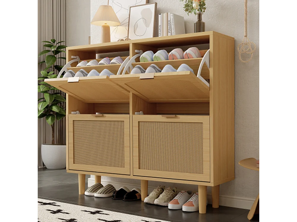 Schuhschrank mit 4 Klappschubladen, Schuhkommode, Schuhregal, Schuhregal für Flur, Schlafzimmer,100 x 25 x 90 cm