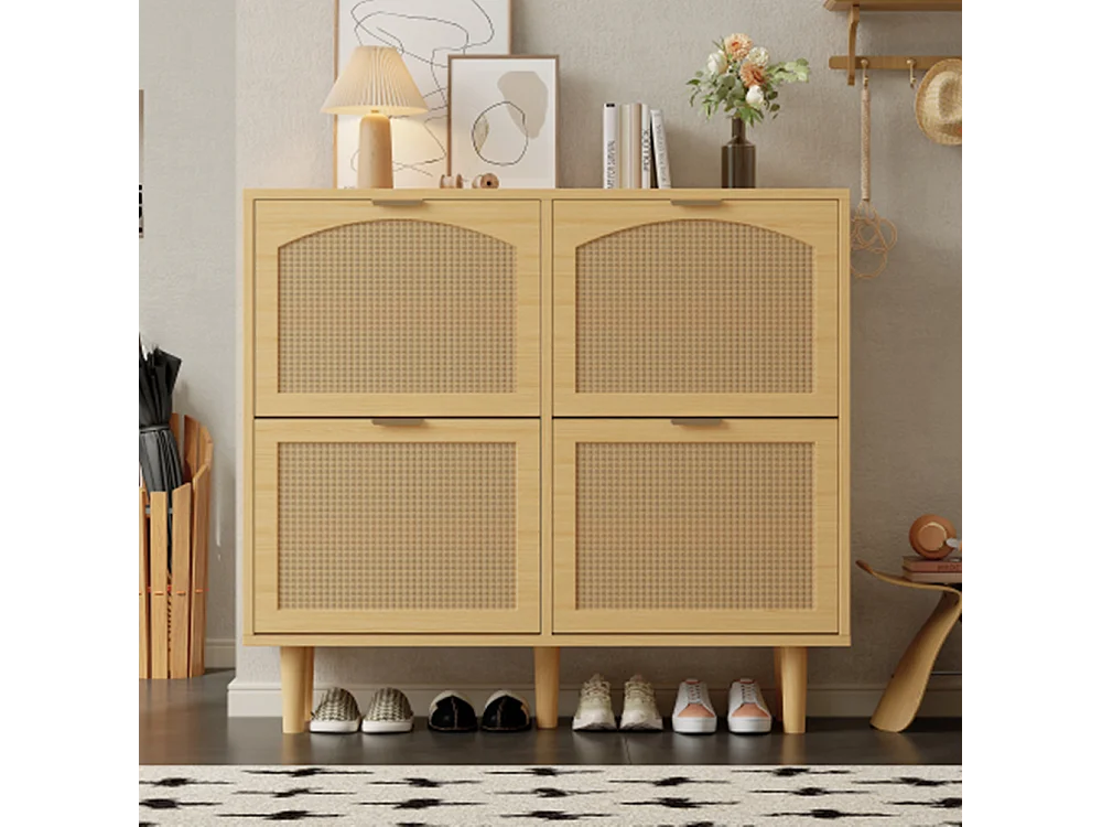 Schuhschrank mit 4 Klappschubladen, Schuhkommode, Schuhregal, Schuhregal für Flur, Schlafzimmer,100 x 25 x 90 cm