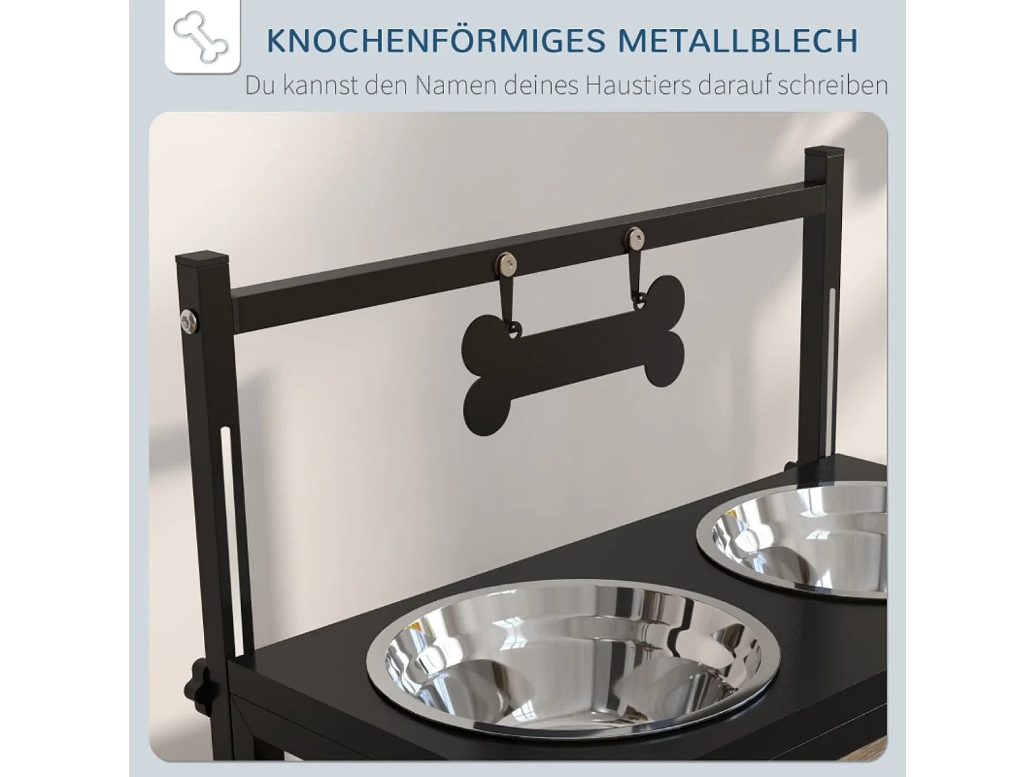 Futterstation Erhöhte Futternäpfe Fressnäpfe, Futternäpfe aus Edelstahl, 40,5 x 22 x 39 cm, Schwarz + Silber