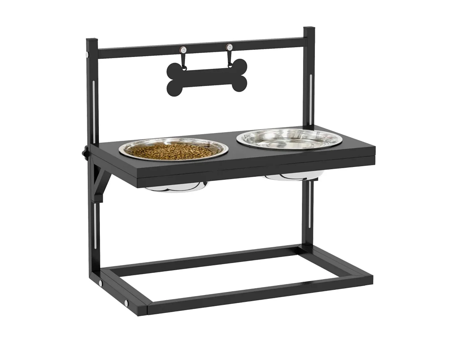 Futterstation Erhöhte Futternäpfe Fressnäpfe, Futternäpfe aus Edelstahl, 40,5 x 22 x 39 cm, Schwarz + Silber